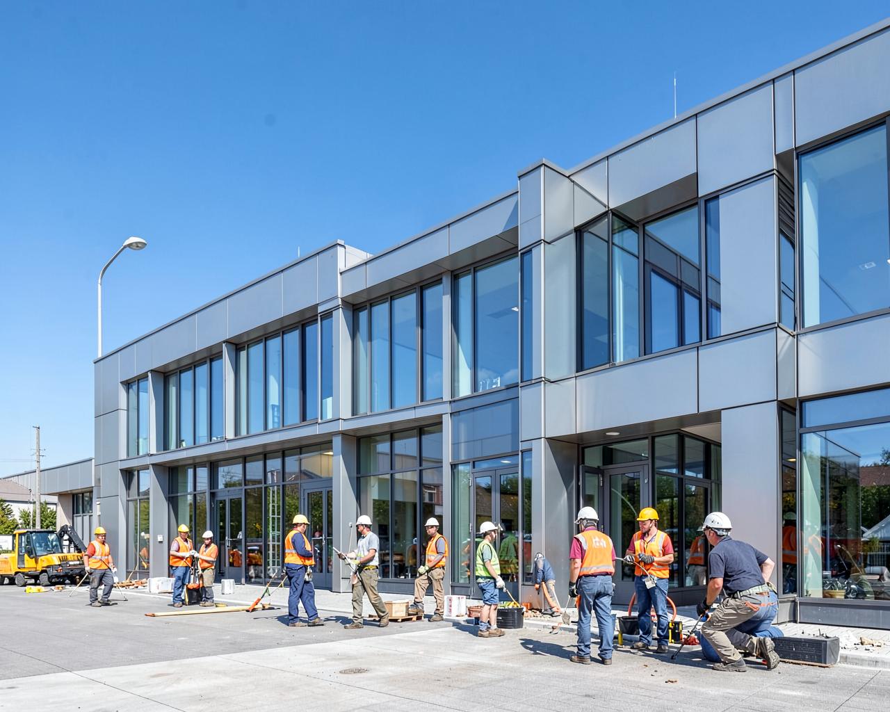 Gewerbegebäude mit Handwerkern